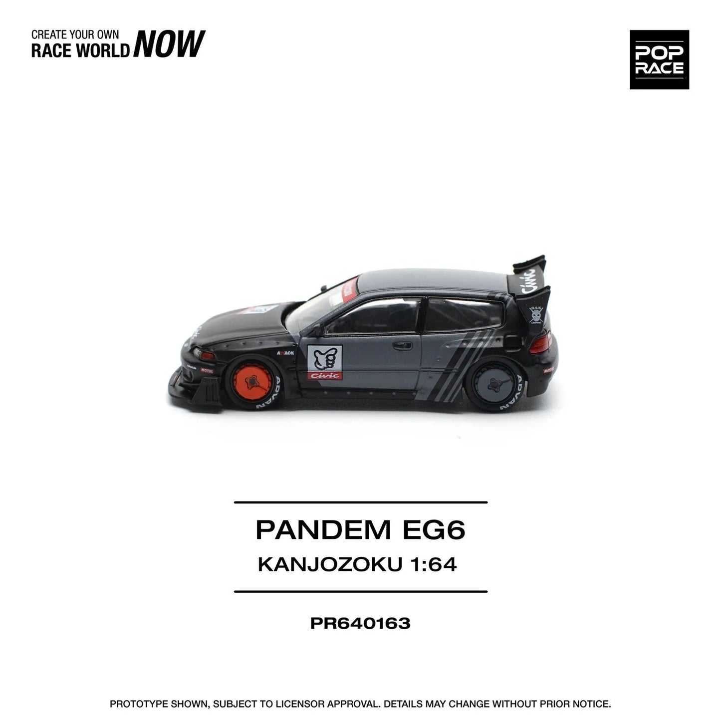 Pop Race - Honda Pandem Civic EG6 "Kanjozoku" Matt Black - Pop Race - Scala 1/64 PR64-163