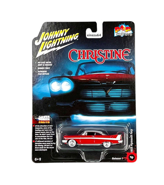 Johnny Lightning - Plymouth Fury rouge de 1958 avec vitres transparentes du film « Christine » (1983) - Échelle 1/64
