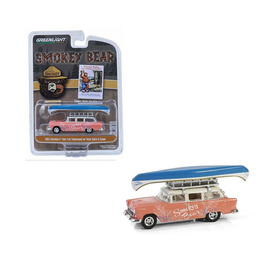 Greenlight Collectibles - 1955 Chevrolet Two-Ten Townsman with roof rack and canoe Smokey Bear Series - Scale 1/64