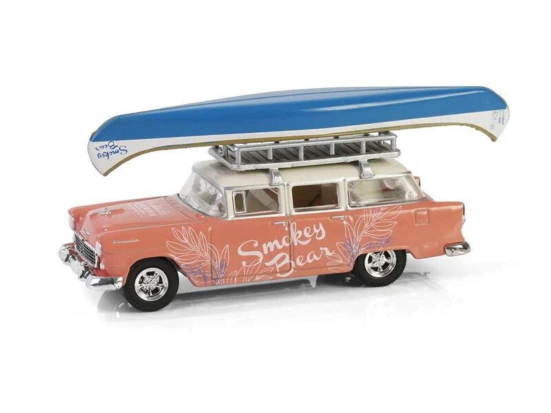Greenlight Collectibles - 1955 Chevrolet Two-Ten Townsman with roof rack and canoe Smokey Bear Series - Scale 1/64