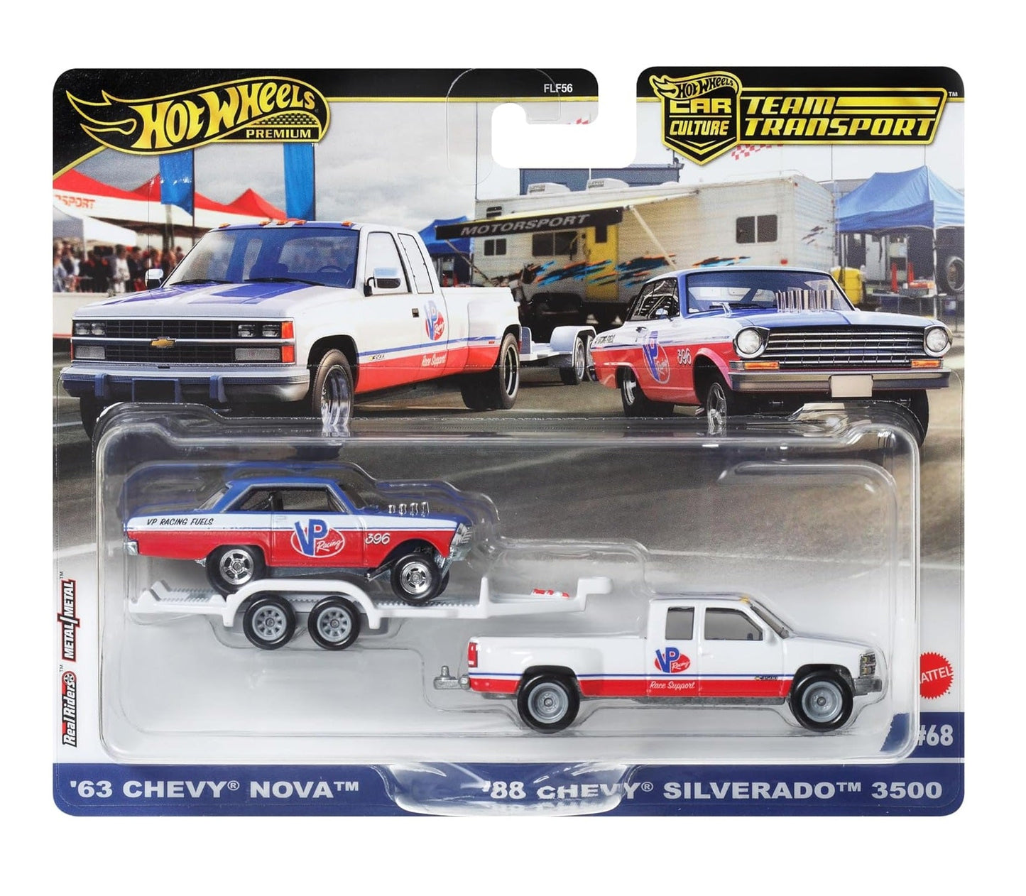 Chevy Nova 1963 et Chevy Silverado 3500 1988 - Série Car Culture Team Transport - Hot Wheels Premium - Échelle 1/64
