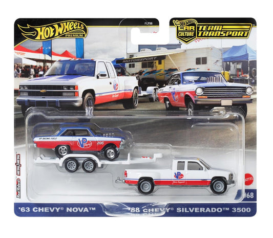 Chevy Nova 1963 et Chevy Silverado 3500 1988 - Série Car Culture Team Transport - Hot Wheels Premium - Échelle 1/64