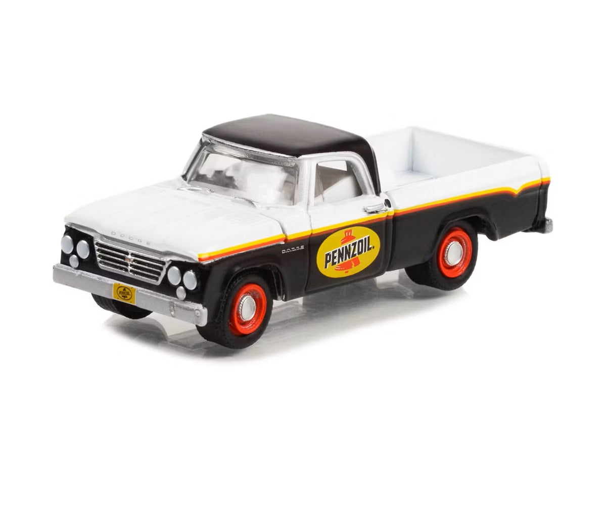 Greenlight - Dodge D-100 1964 Blanc et Noir « Pennzoil » - Série Blue Collar - Échelle 1/64