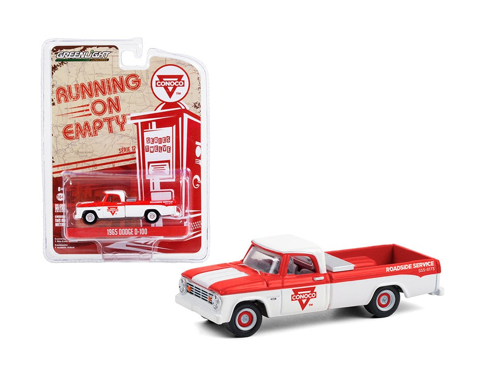 Greenlight Collectibles - Camionnette Dodge D-100 de 1965, série Conoco Roadside Service, en panne sèche - Échelle 1/64
