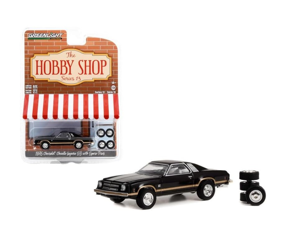 Chevrolet Chevelle Laguna S3 noire de 1976 avec pneus de secouRS - Série Hobby Shop - Greenlight - Échelle 1/64