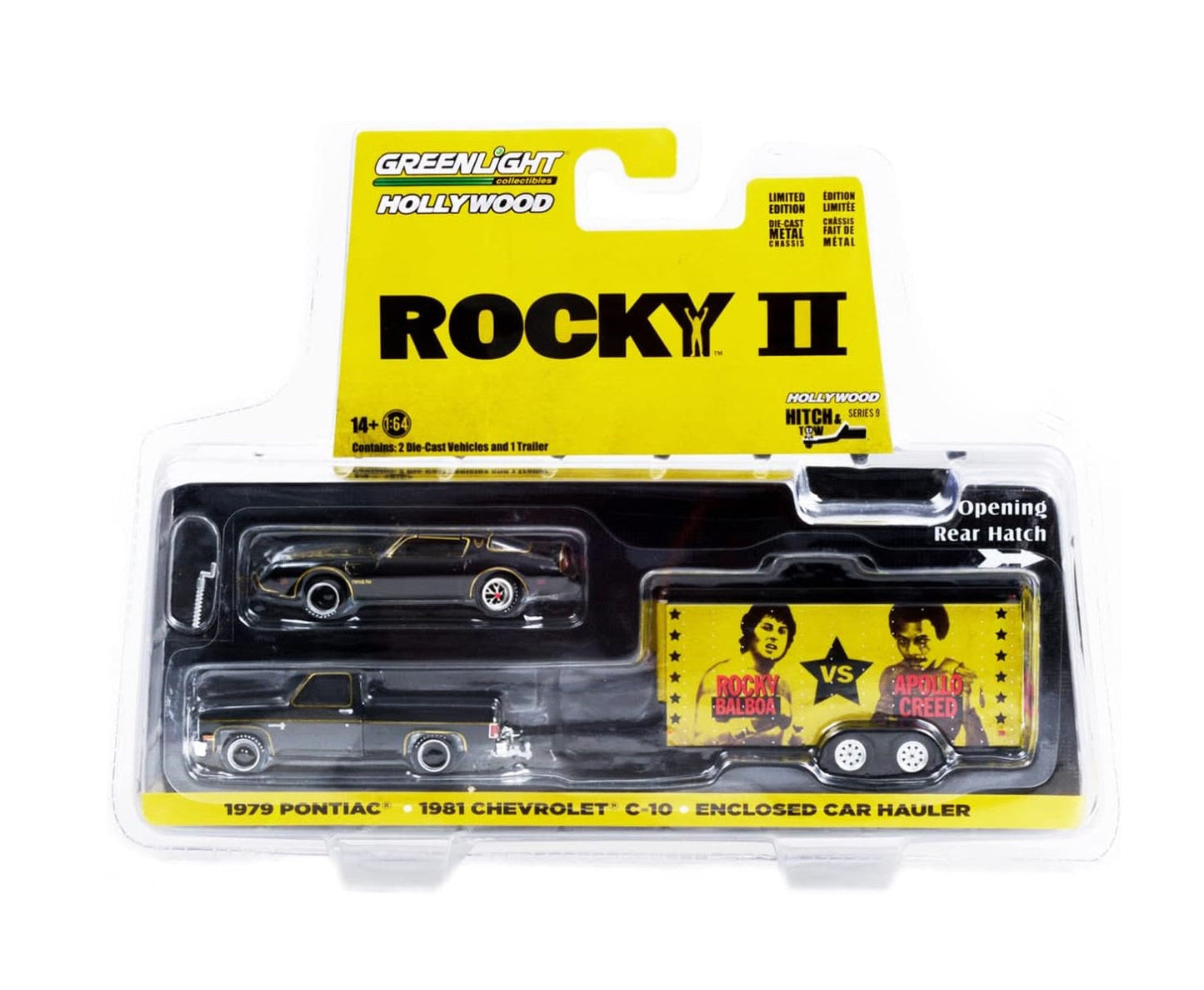 Greenlight - Chevrolet C-10 Custom Deluxe 1981 et Pontiac Firebird Trans Am 1979 dans un camion porte-voitures fermé - Rocky II - Série Hollywood à l'échelle 1/64