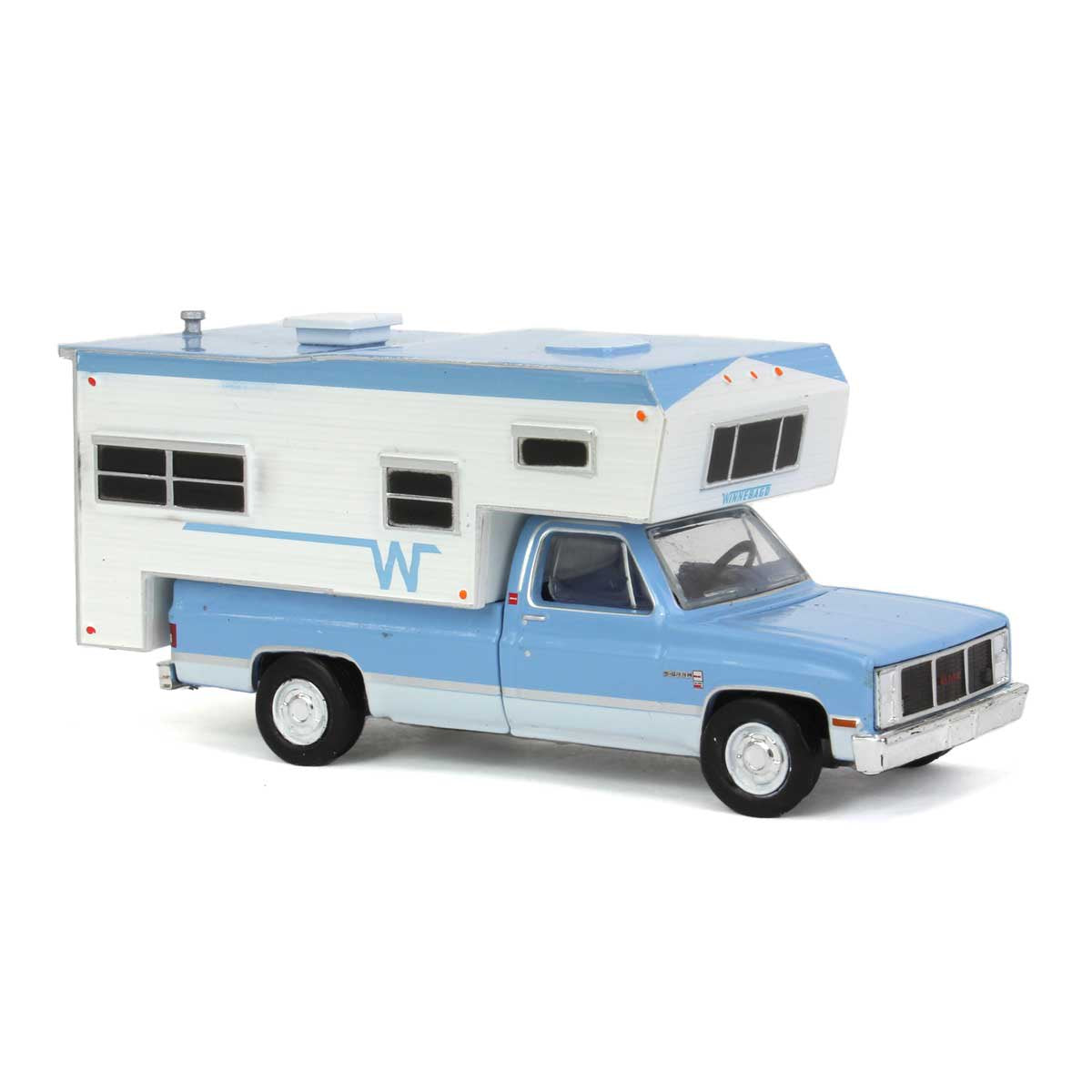 Greenlight - GMC 2500 Sierra 1985 avec Winnebago Slide dans le camping-car - Échelle 1/64