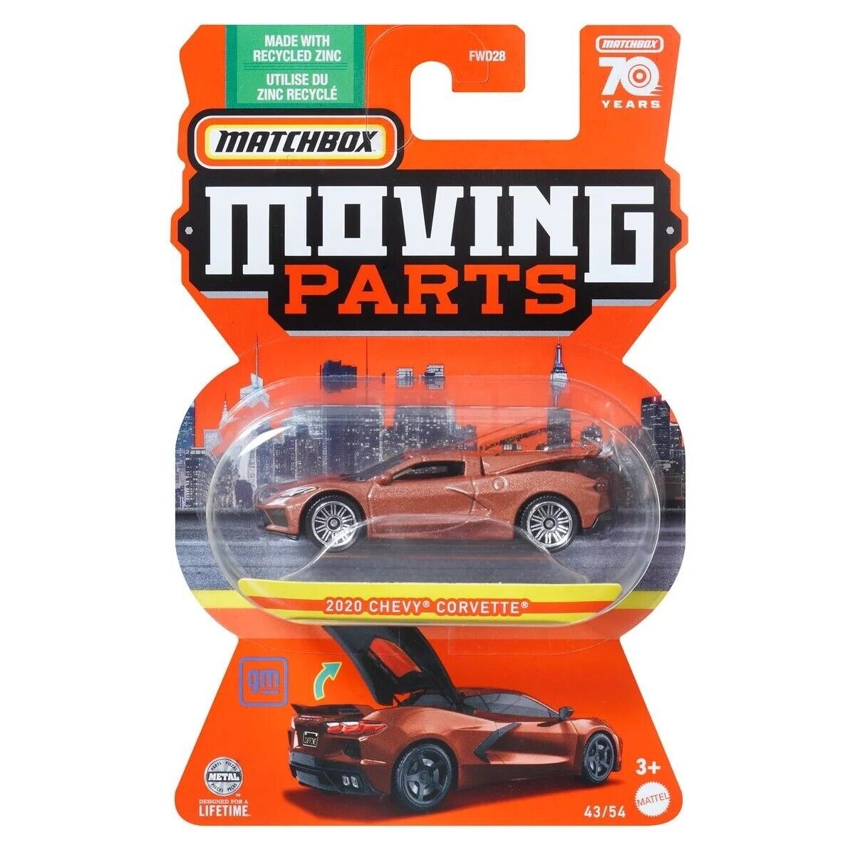 Matchbox - Chevy Corvette Chevrolet 2020 Bronze - Pièces mobiles Matchbox - Échelle 1/64 environ