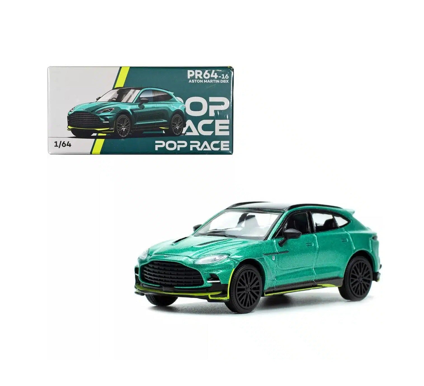 Pop Race - Aston Martin DBX Racing Vert métallisé avec dessus noir Échelle 1/64 PR64-0016