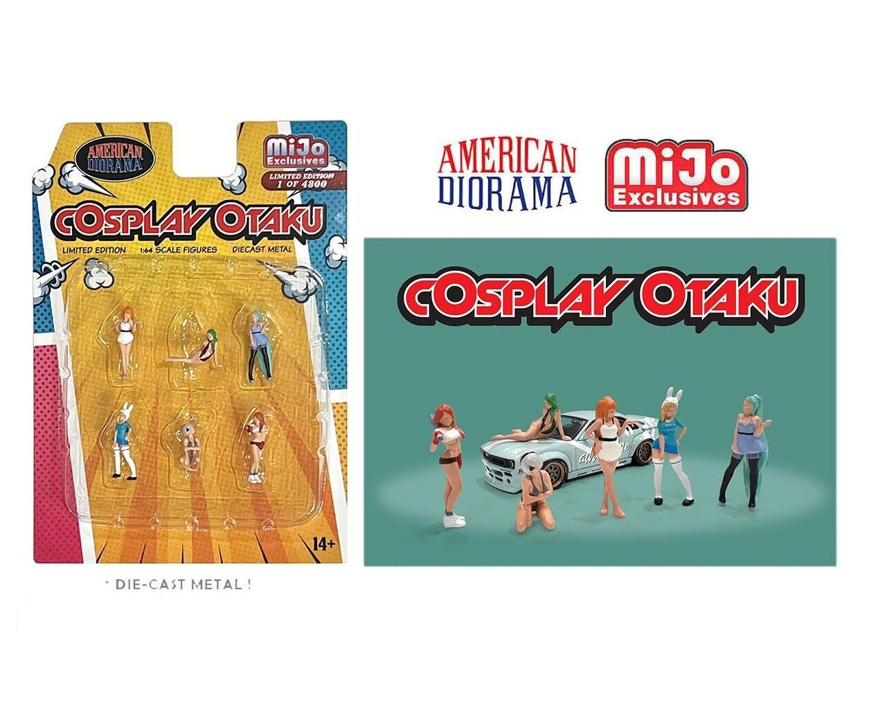 American Diorama - Figurines moulées sous pression Otaku Cosplay (voiture non incluse) - Exclusivités MiJo - Échelle 1/64 AD-76510MJ