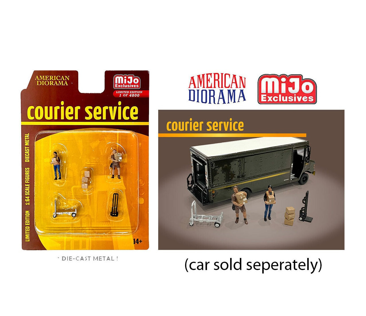 American Diorama - Coffret de figurines moulées sous pression du service de messagerie (voiture non incluse) - Exclusivités MiJo - Échelle 1/64 AD-76495MJ