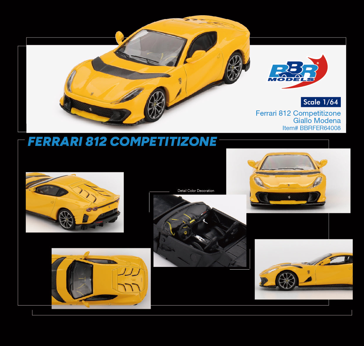BBR Models - Ferrari 812 Giallo Modena Competizione 2021 - Scale 1/64 BBRFER64008