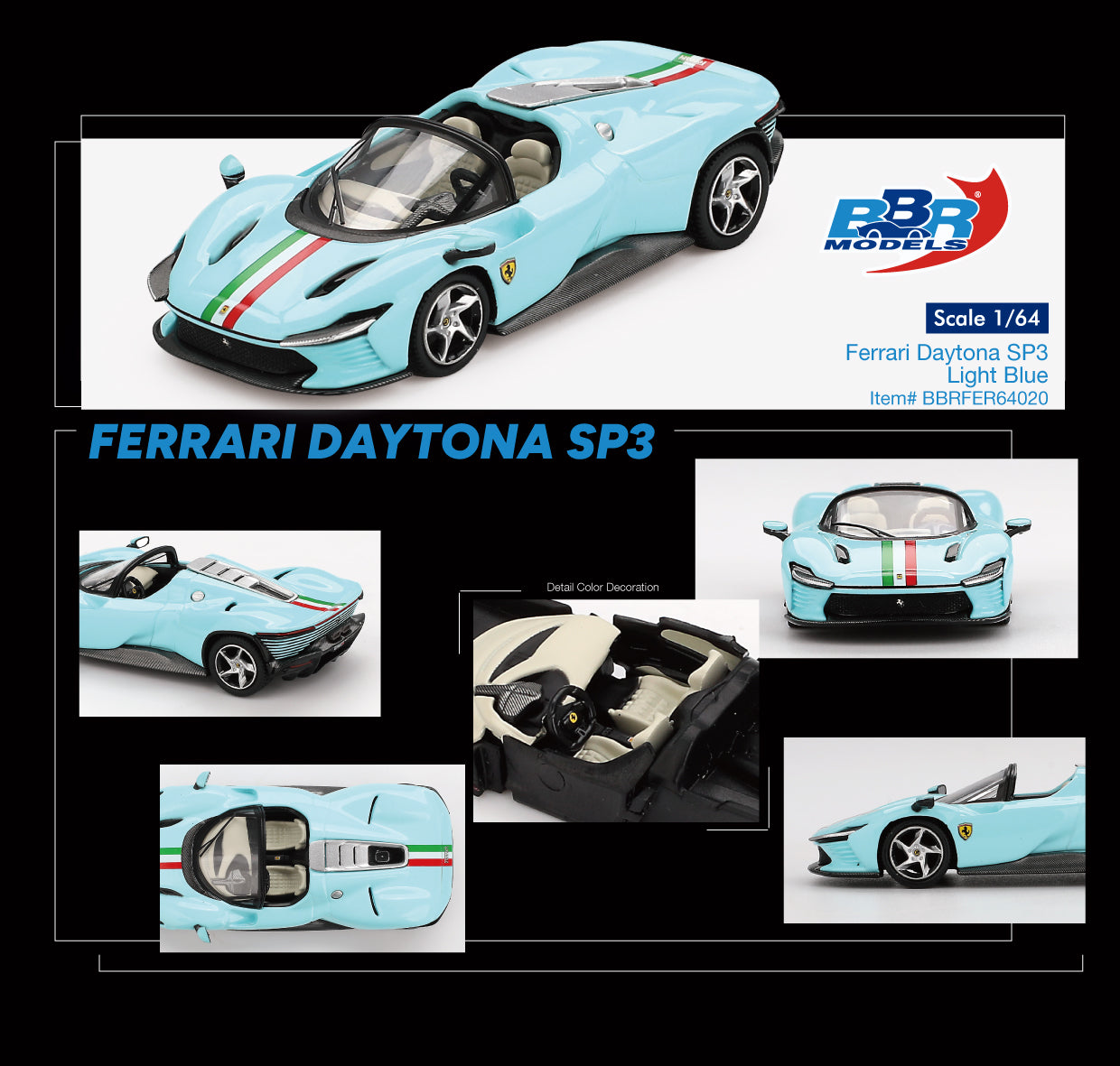 BBR Models - Ferrari Daytona SP3 Light Blue 2024 - Scala 1/64 BBRDIE64020 EAN 8055598830272