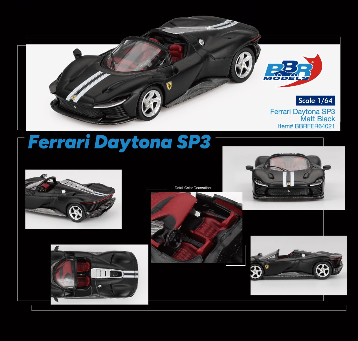 BBR Models - Ferrari Daytona SP3 Noir mat 2024 - Échelle 1/64 BBRFER64021