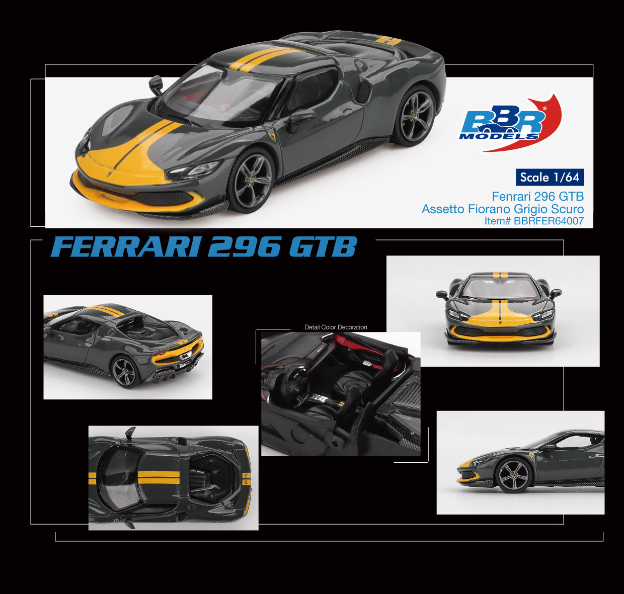 BBR Models - Ferrari 296 GTB Assetto Fiorano Gris Foncé 2024 - Échelle 1/64 BBRFER64007