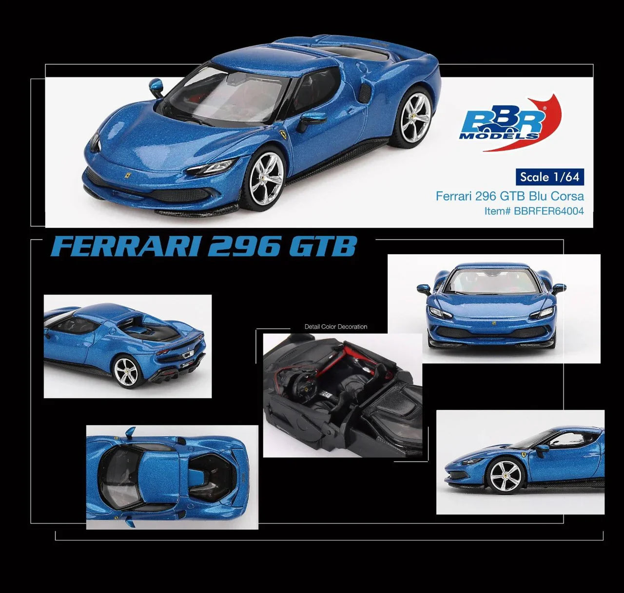 BBR Models - Ferrari 296 GTB Blu Corsa - Scale 1/64 BBRFER64004