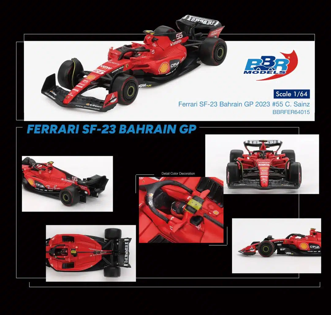 BBR Models - Ferrari SF23 #55 Carlos Sainz Bahrain GP 2023 - Scale 1/64 BBRFER64015
