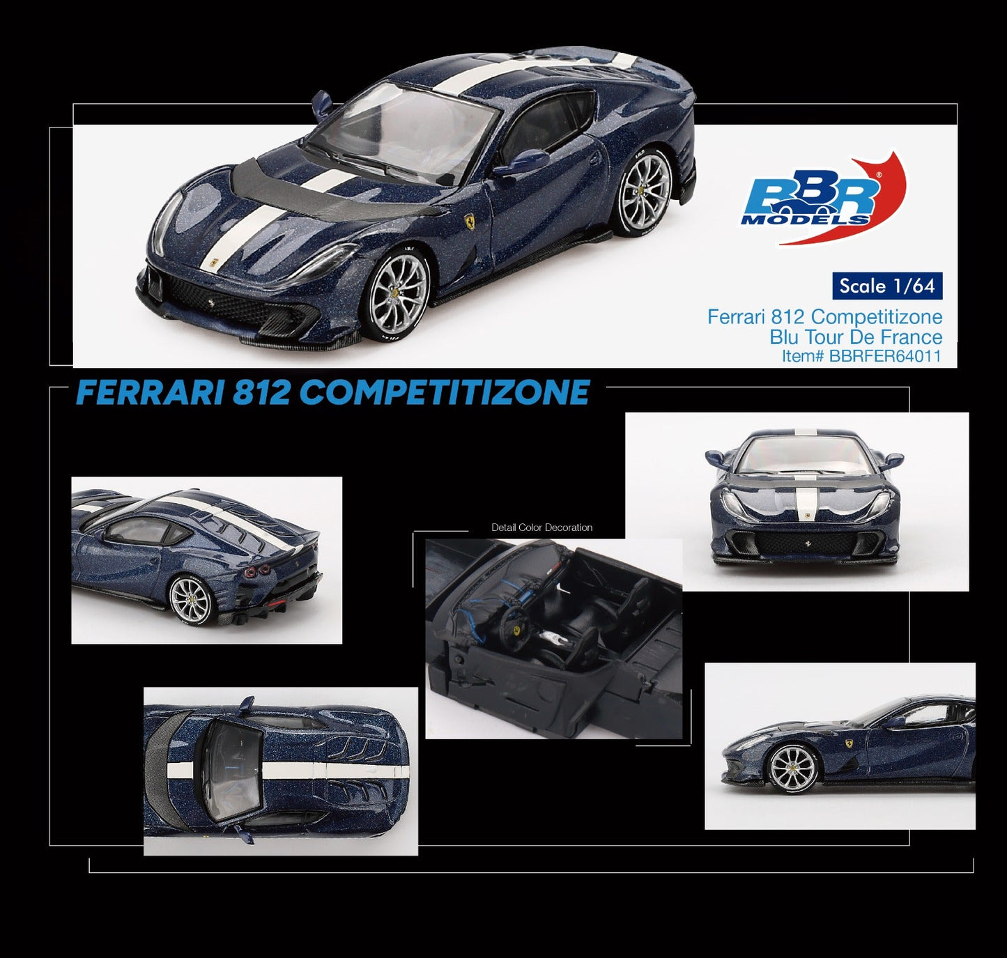BBR Models - Ferrari 812 Competition Bleu Tour de France - Échelle 1/64 BBRFER64011