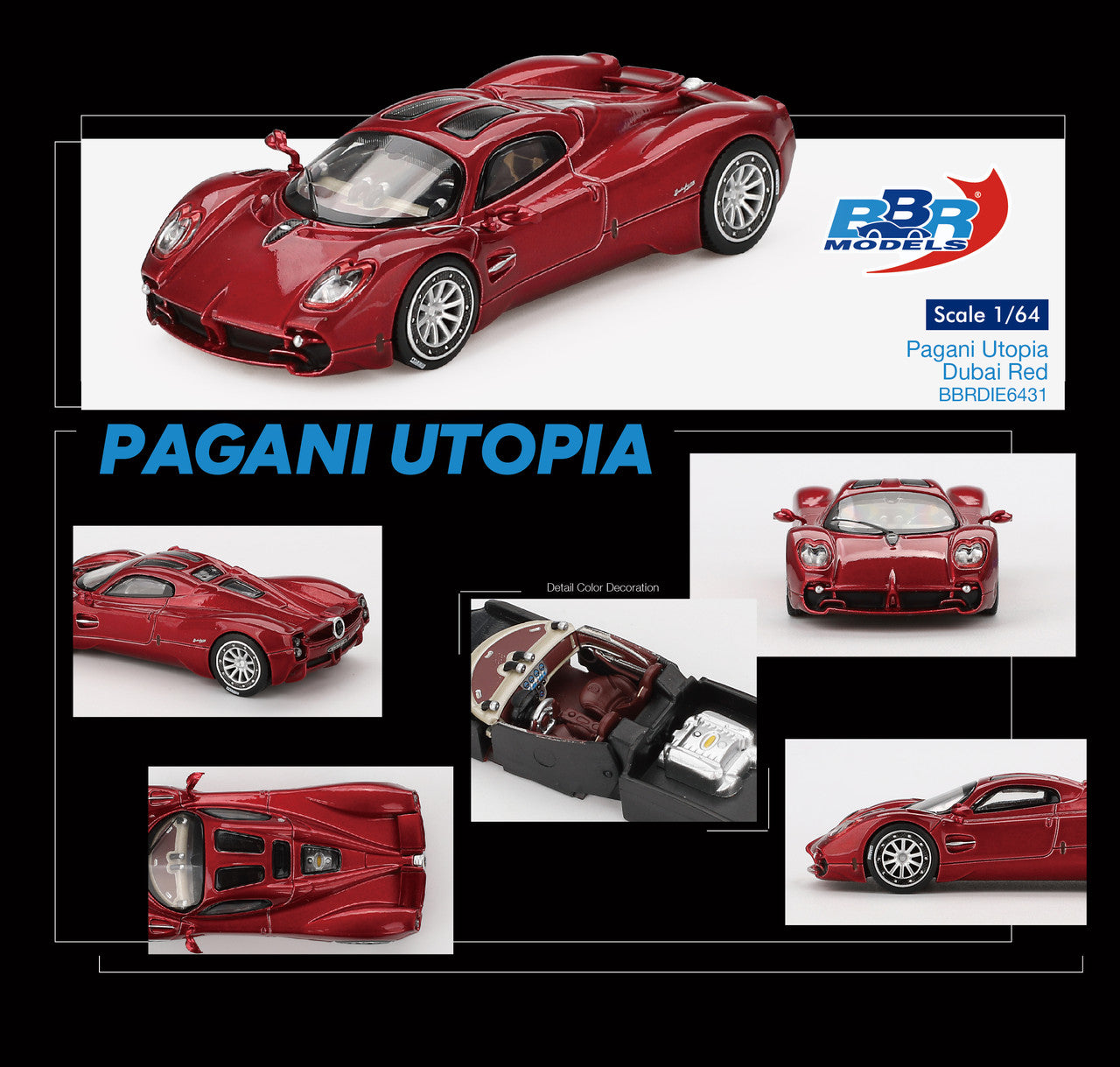 BBR Models - Pagani Utopia Rouge Dubaï - Échelle 1/64 BBRDIE6431