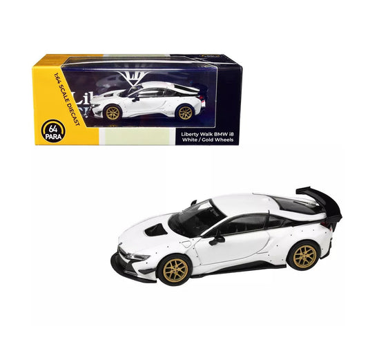 Para64 - BMW i8 Liberty Walk Blanche avec Jantes Or - Échelle 1/64
