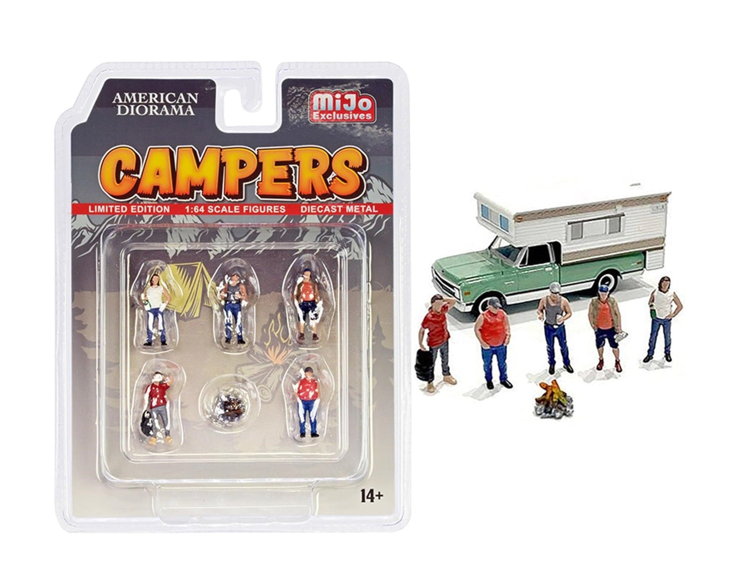 American Diorama - Coffret de figurines en métal Campers, MiJo Exclusives - Échelle 1/64 AD-76489MJ