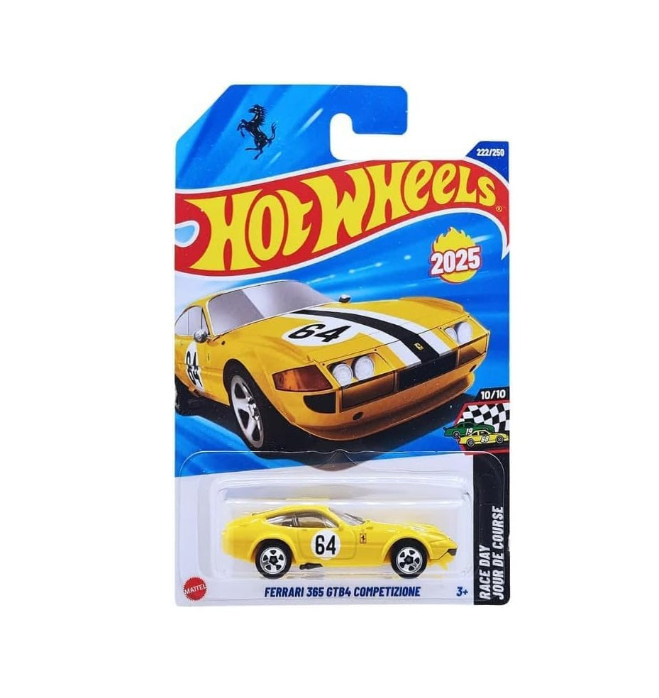 Ferrari 365 GTB4 Competizione Jaune - HW Race Day 10/10 Carte Longue - Hot Wheels - Échelle 1/64 environ