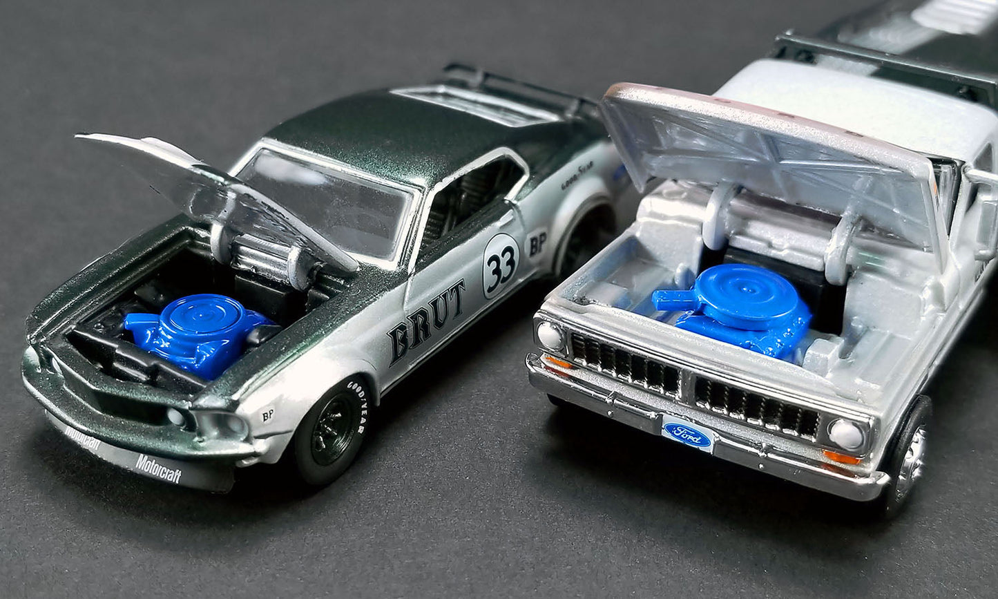 Camion à rampe Ford F-350 moulé sous pression Acme avec Mustang Trans Am n° 33 de 1969 - Échelle 1/64