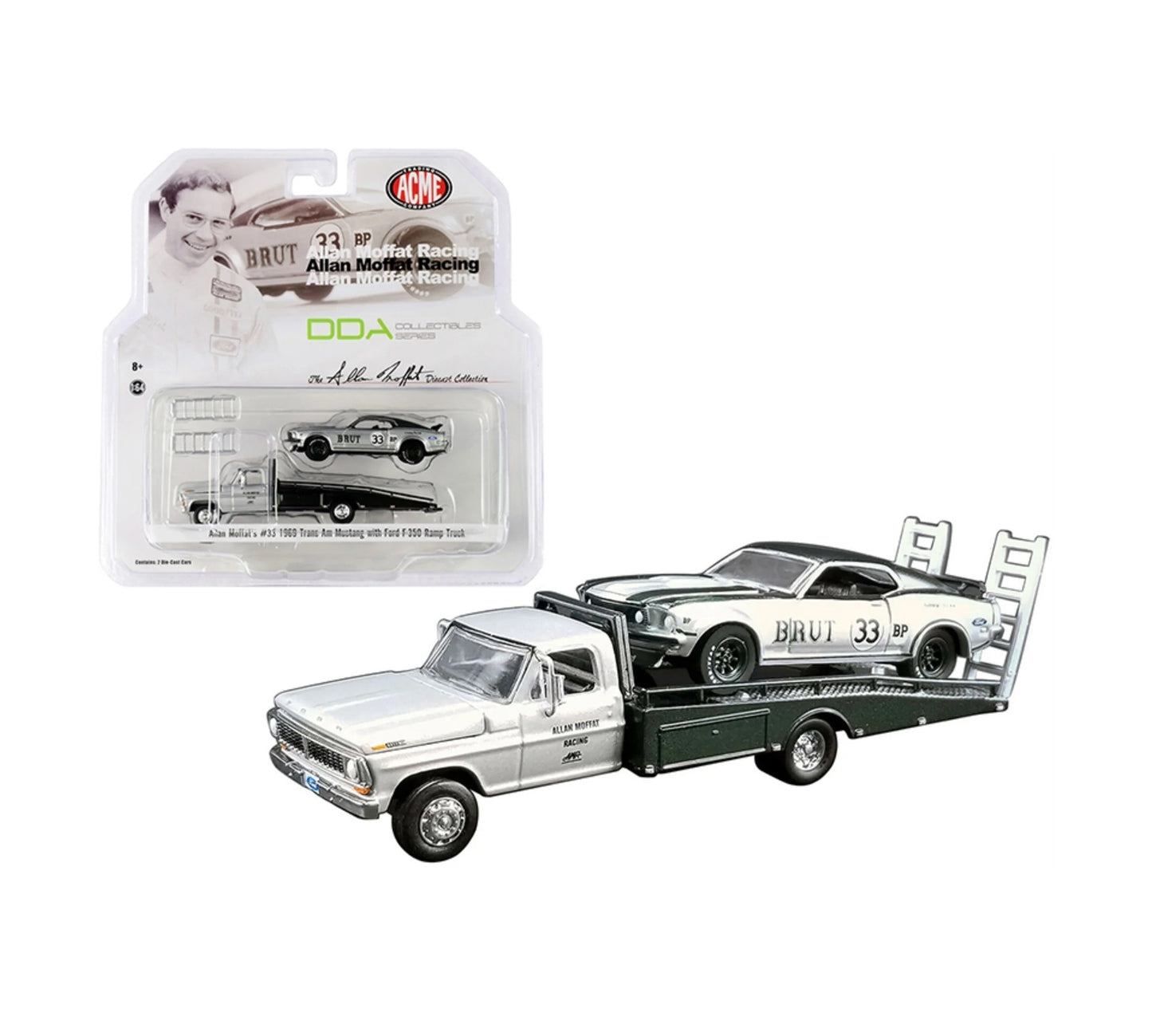 Camion à rampe Ford F-350 moulé sous pression Acme avec Mustang Trans Am n° 33 de 1969 - Échelle 1/64