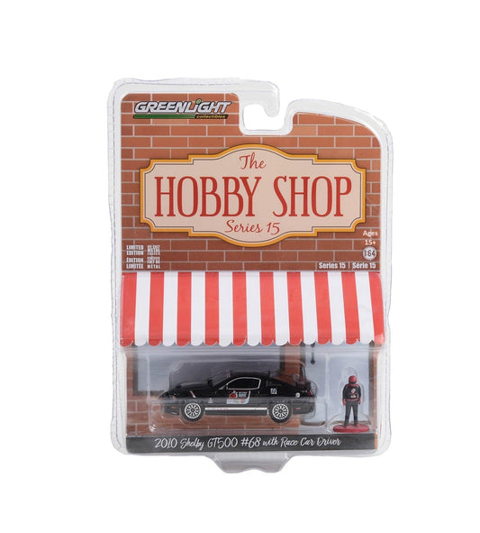Greenlight Collectibles - Shelby Mustang GT500 n° 68 2010 avec Race Car Driver Series Hobby Shop - Échelle 1/64