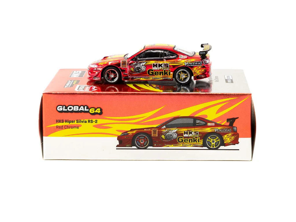 Tarmac Works - HKS Hiper Silvia RS-2 Chrome Red Special Edition - GLOBAL64 - Scale 1/64 T64G-023-HKSRC
