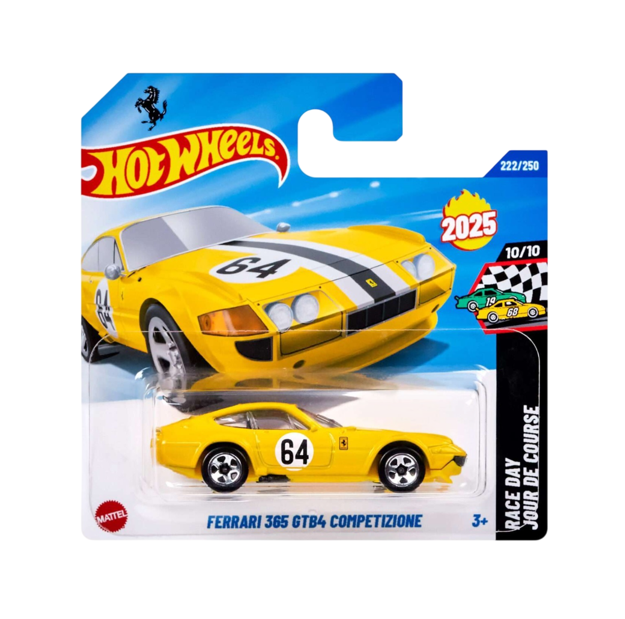 Hot Wheels - Ferrari 365 GTB4 Competizione Jaune - HW Race Day 10/10 - Échelle approximative 1/64