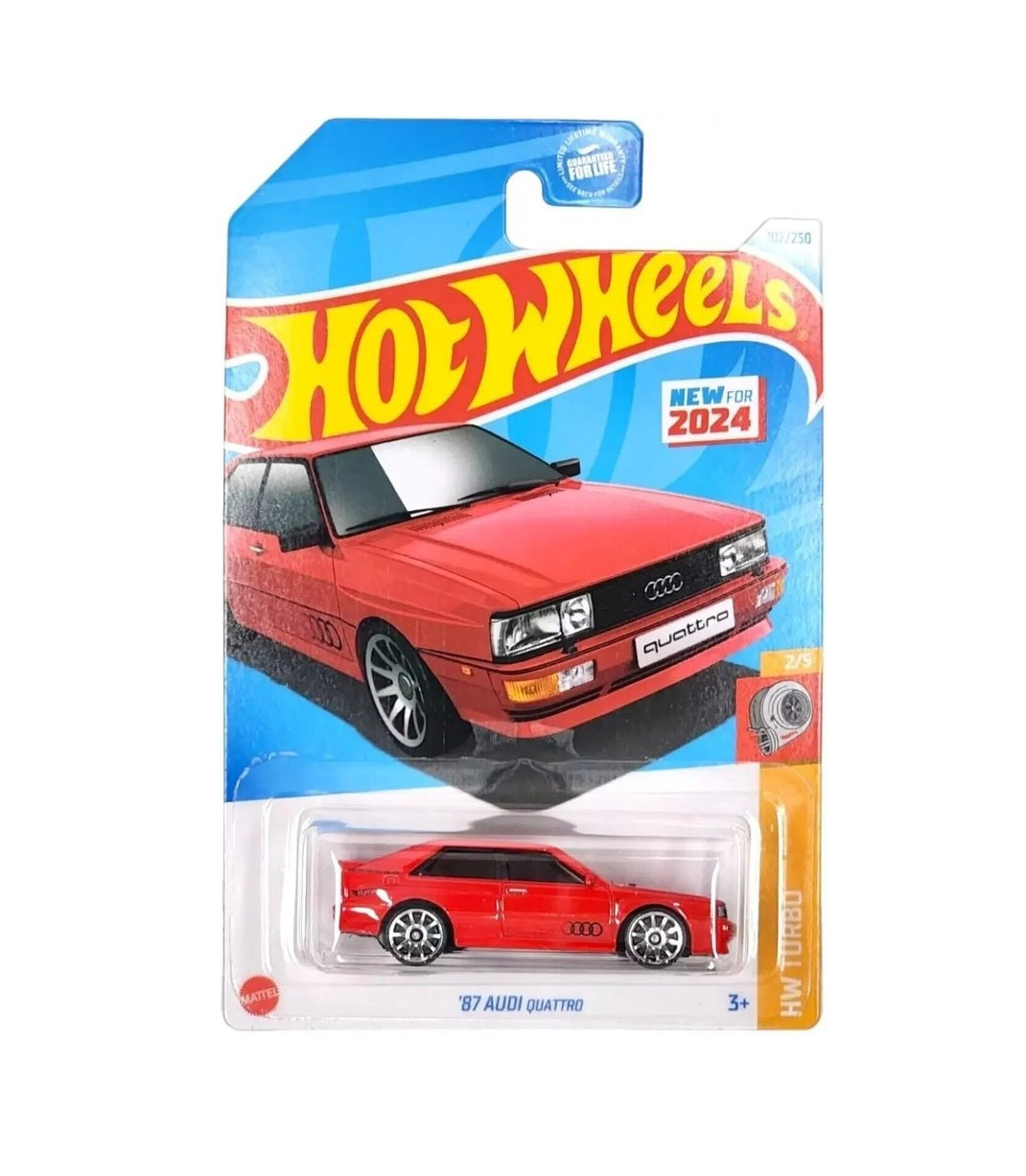 Hot Wheels - Audi Quattro rouge '87 - HW Turbo 2/5 - Carte longue - Échelle 1/64 environ