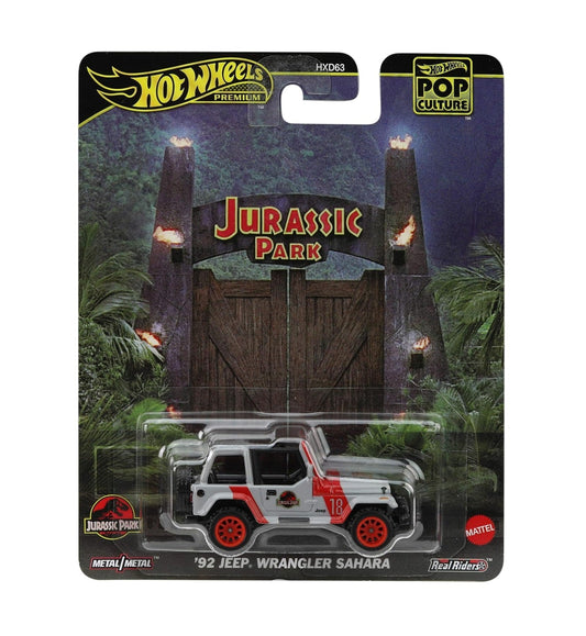 Hot Wheels Premium - Jeep Wrangler Sahara Jurassic Park '92 - Série POP Culture - Échelle 1/64 environ