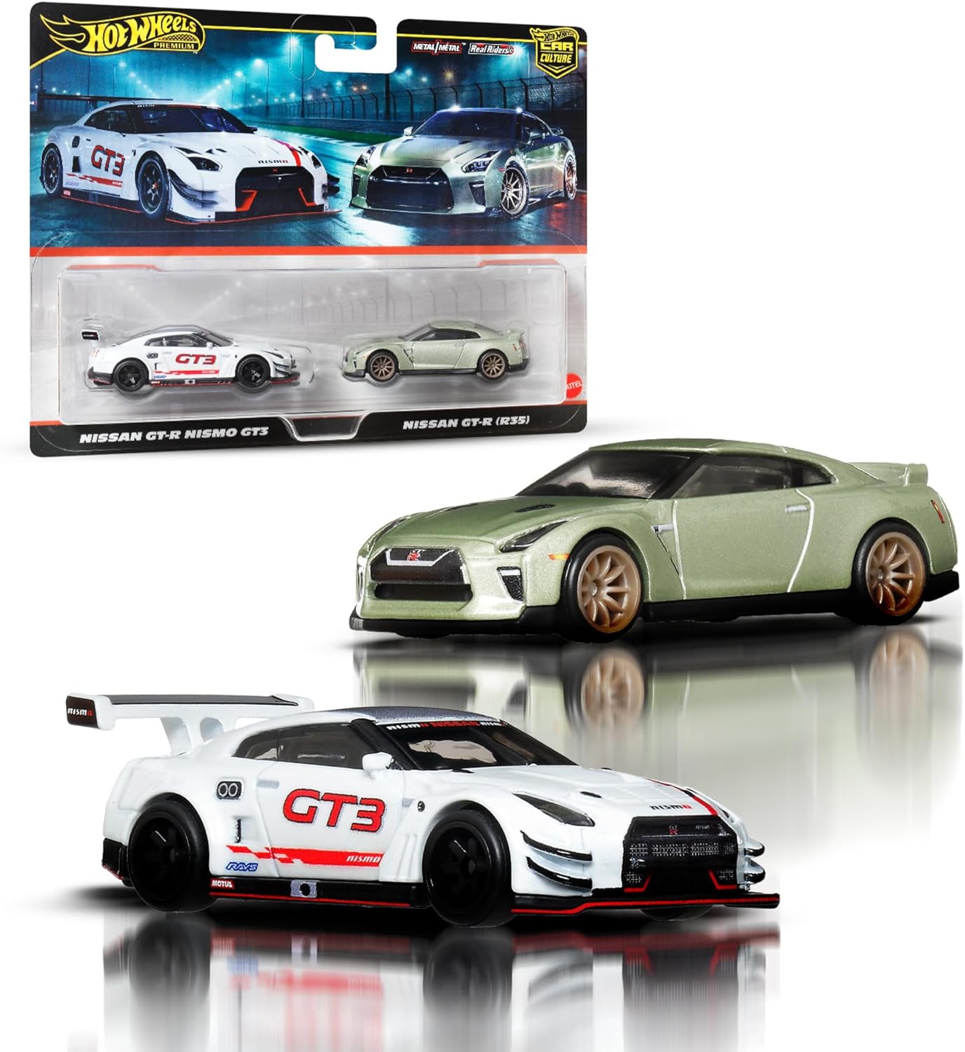 Hot Wheels Premium - 2-Pack Nissan GT-R Nismo GT3 + Nissan GT-R (R35) - Scala 1/64