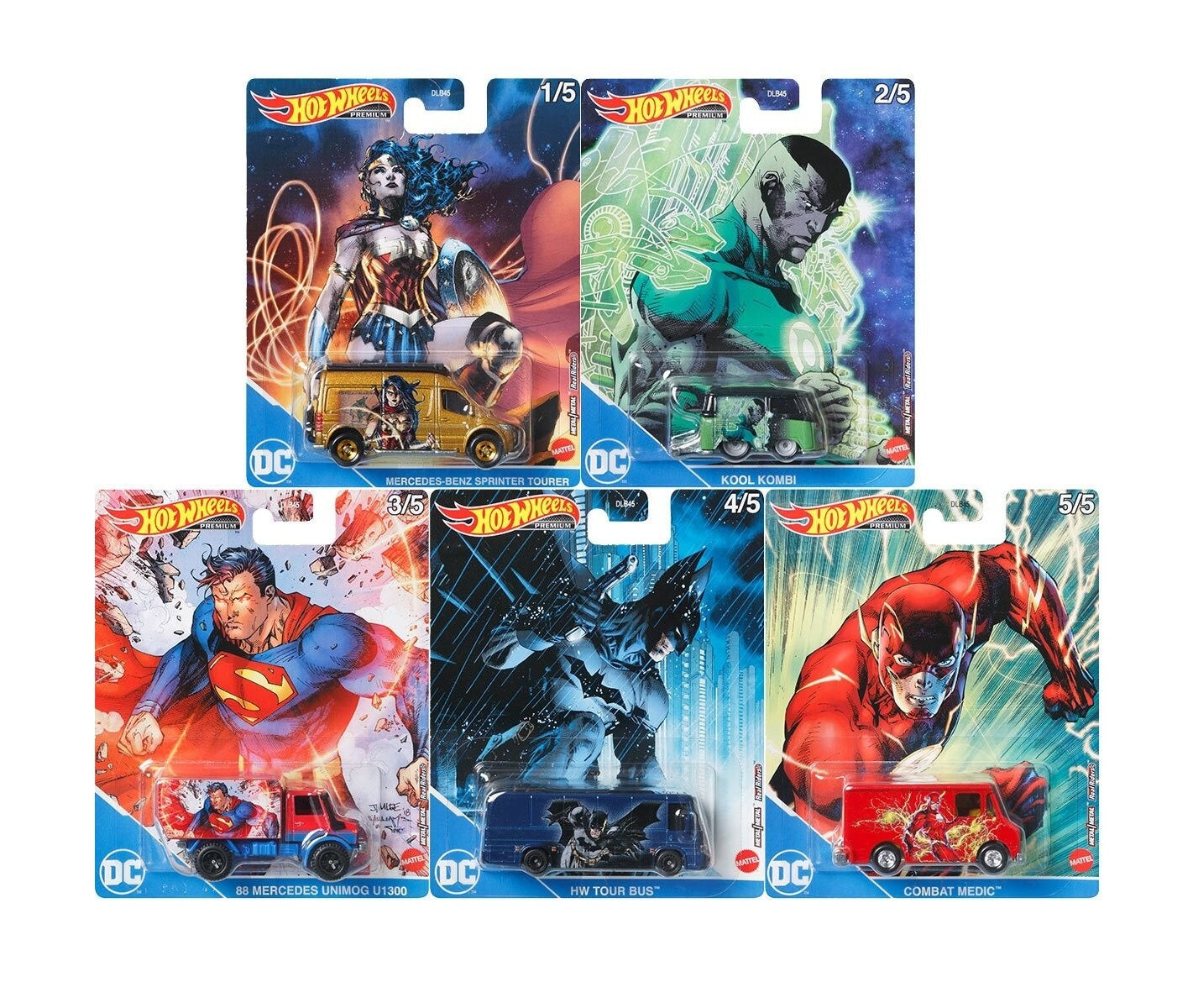 Hot Wheels Premium - DC Comics 2021 Assortment Set of 5 Cars - 1/64 Scale