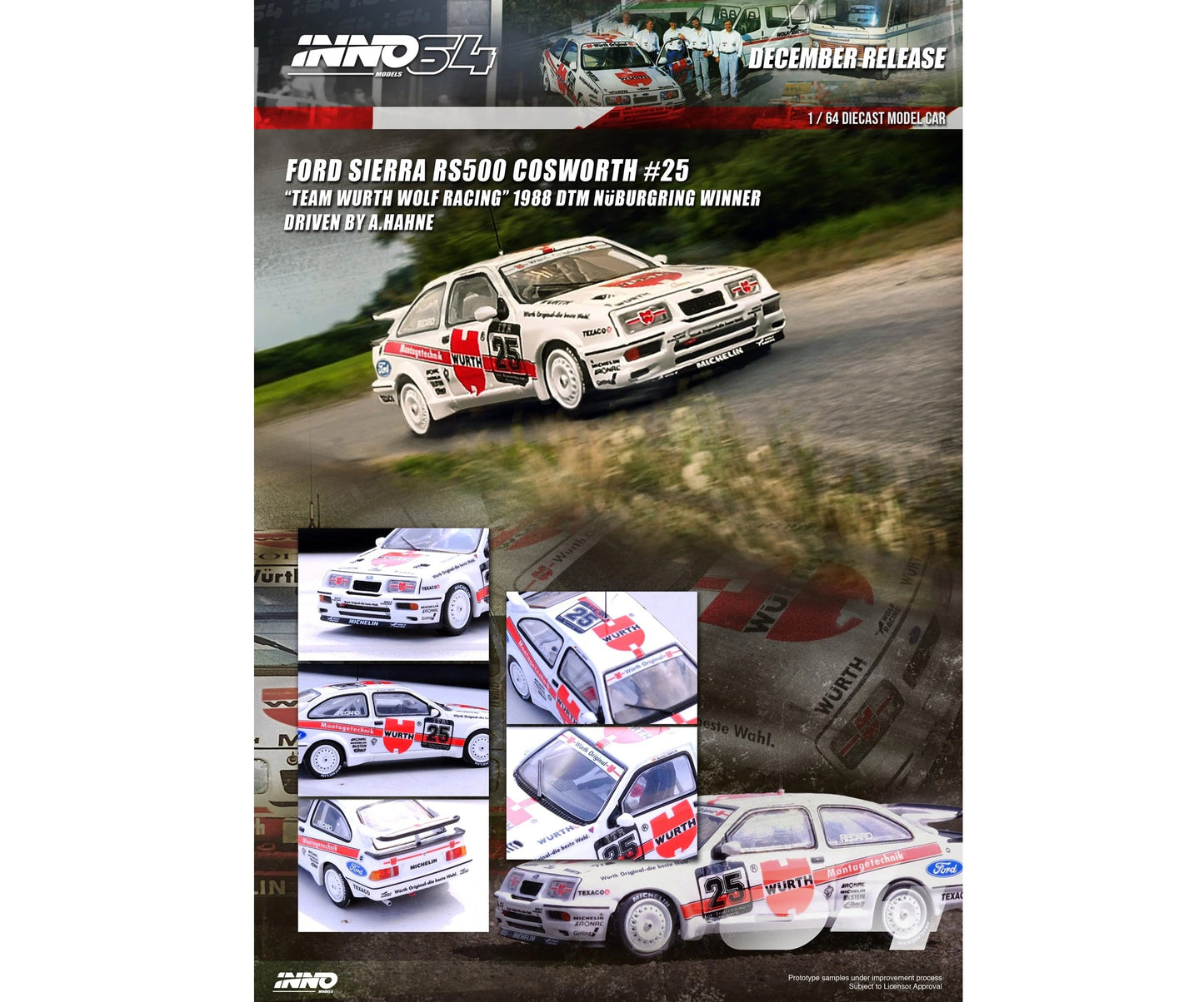 INNO64 - Ford Sierra RS500 Cosworth « Team Würth Racing » Vainqueur du DTM Nürburgring 1988 - Échelle 1/64 IN64-RS500-25DTM88