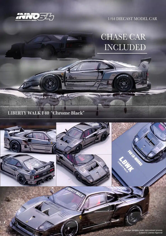 INNO64 - Liberty Walk Ferrari F40 Chrome Noir - Échelle 1/64 IN64-LBWKF40-CHB