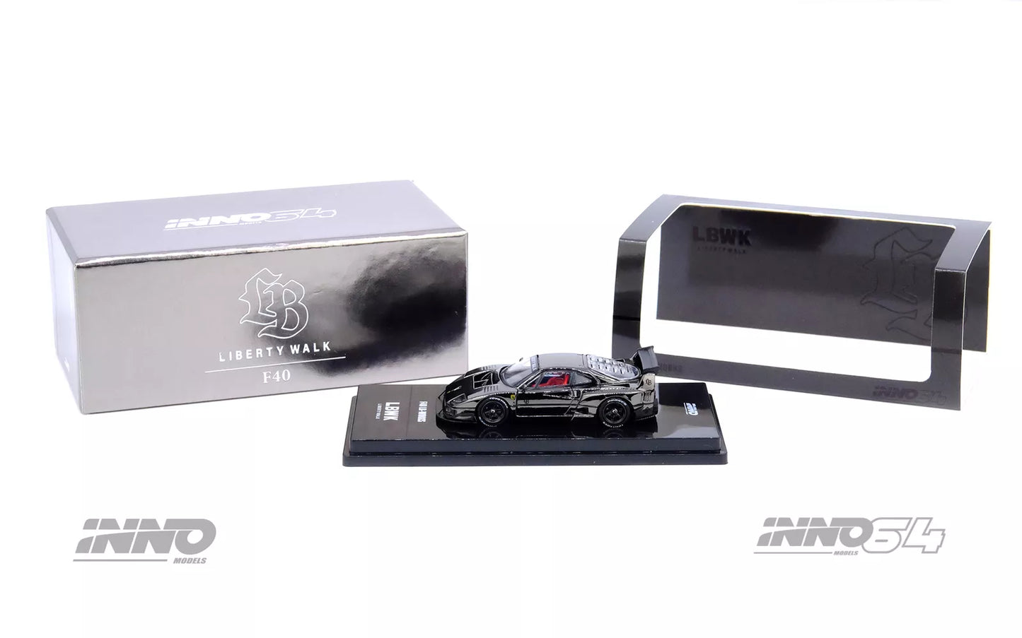 INNO64 - Liberty Walk Ferrari F40 Chrome Noir - Échelle 1/64 IN64-LBWKF40-CHB