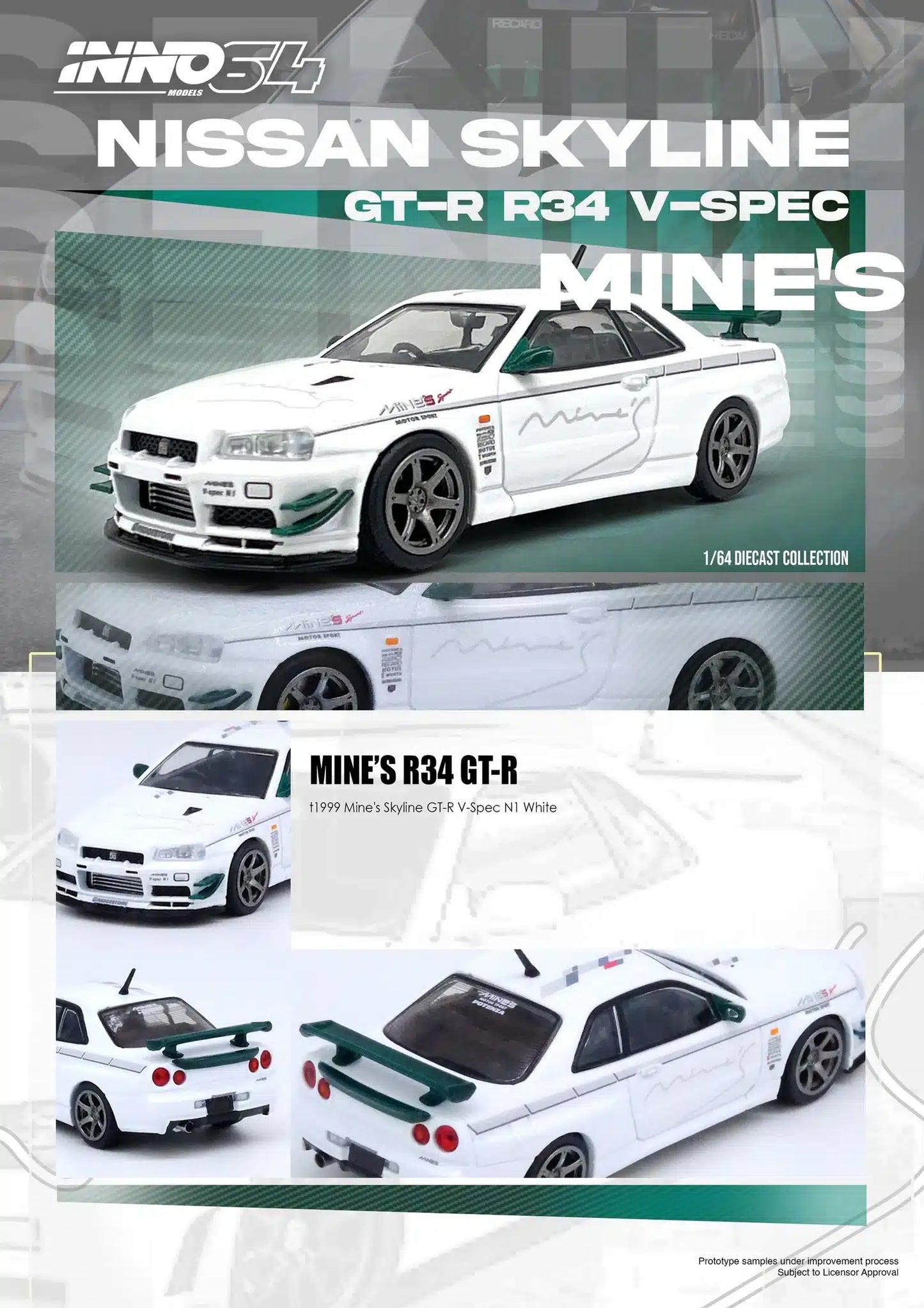 INNO64 - Nissan GT-R (R34) V-Spec N1 Tuned by « MINE'S » - Échelle 1/64 IN64-R34VS-MINES