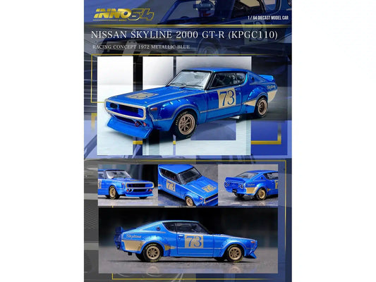 INNO64 - Nissan Skyline 2000 GT-R (KPGC110) Racing Concept 1972 Bleu - Échelle 1/64 IN64-KPGC110RC-BLU