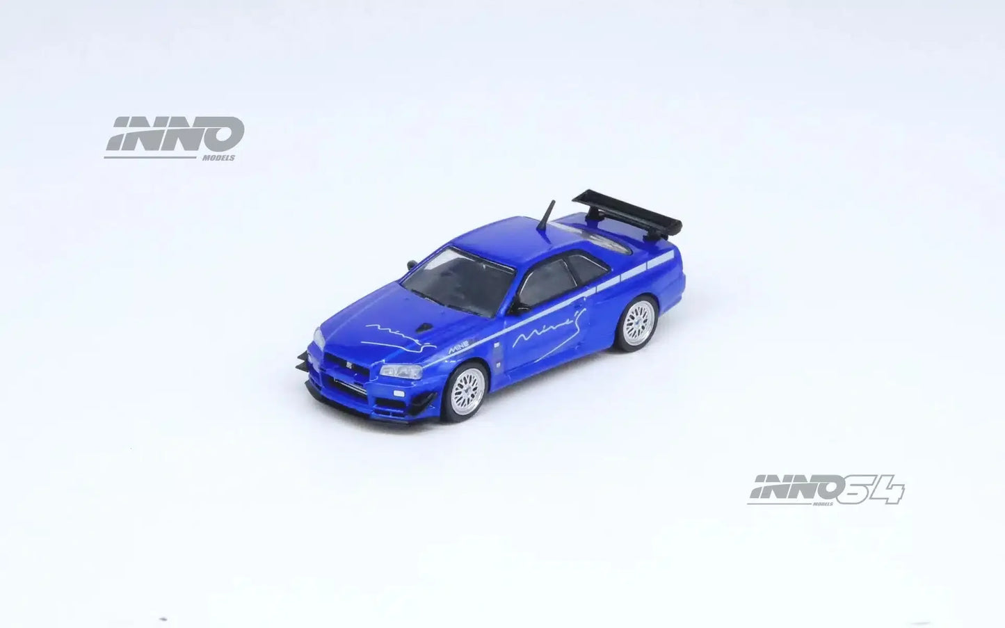 INNO64 - Nissan GT-R (R34) V-Spec N1 Tuned By « MINE'S » Bleu - Échelle 1/64 IN64-R34VS-MINES-BL
