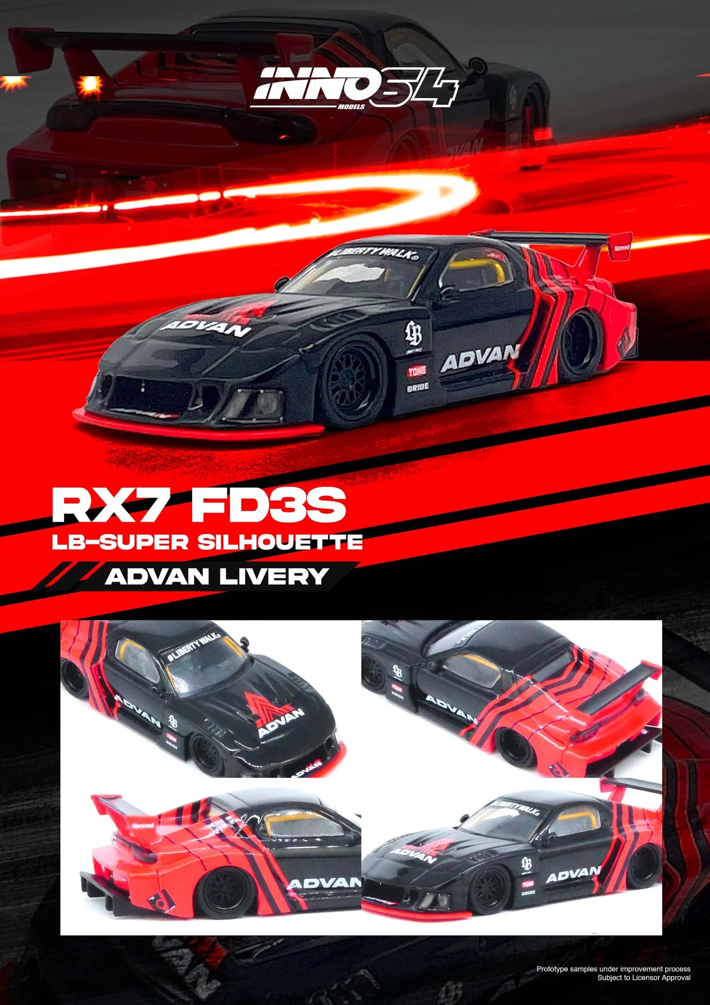 INNO64 - Mazda RX7 (FD3S) LBWK LB Super Silhouette *Advan Livery* - Scala 1/64 IN64-LBWK-RX7-05