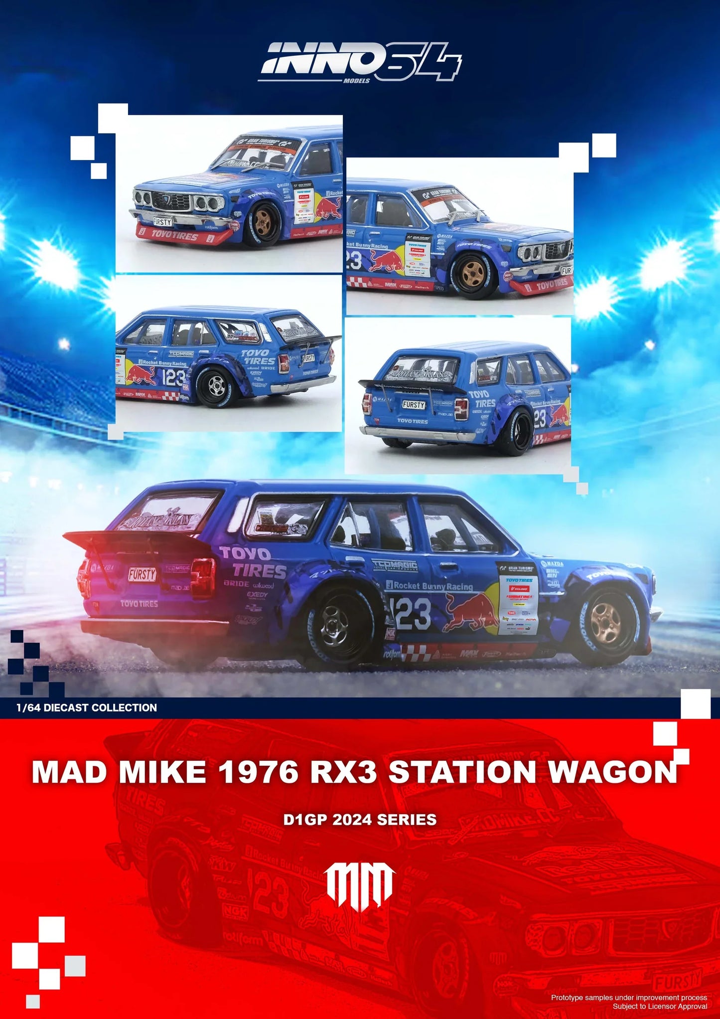 INNO64 - Mad Mike Mazda RX-3 Station Wagon D1GP 2024 - Scale 1/64 IN64-RX3P-D1GP24
