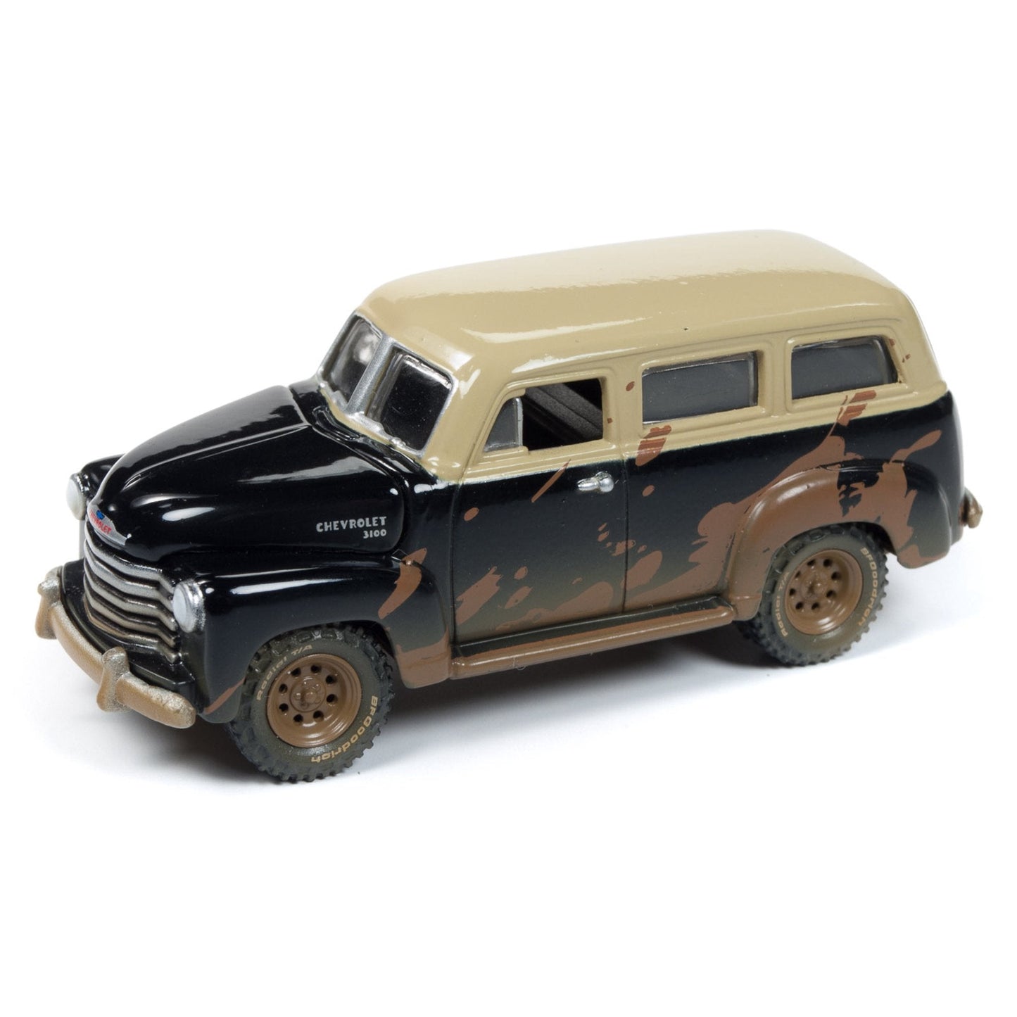 Johnny Lightning - Jeep CJ-5 Renegade Dirty Version Rouge et Chevrolet Suburban 3100 Dirty Version Noir 1950 - Échelle 1/64