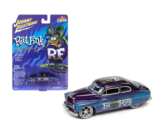 Johnny Lightning - Mercury Coupé Custom Purple de 1949 « Rat Fink » « Pop Culture » - Échelle 1/64