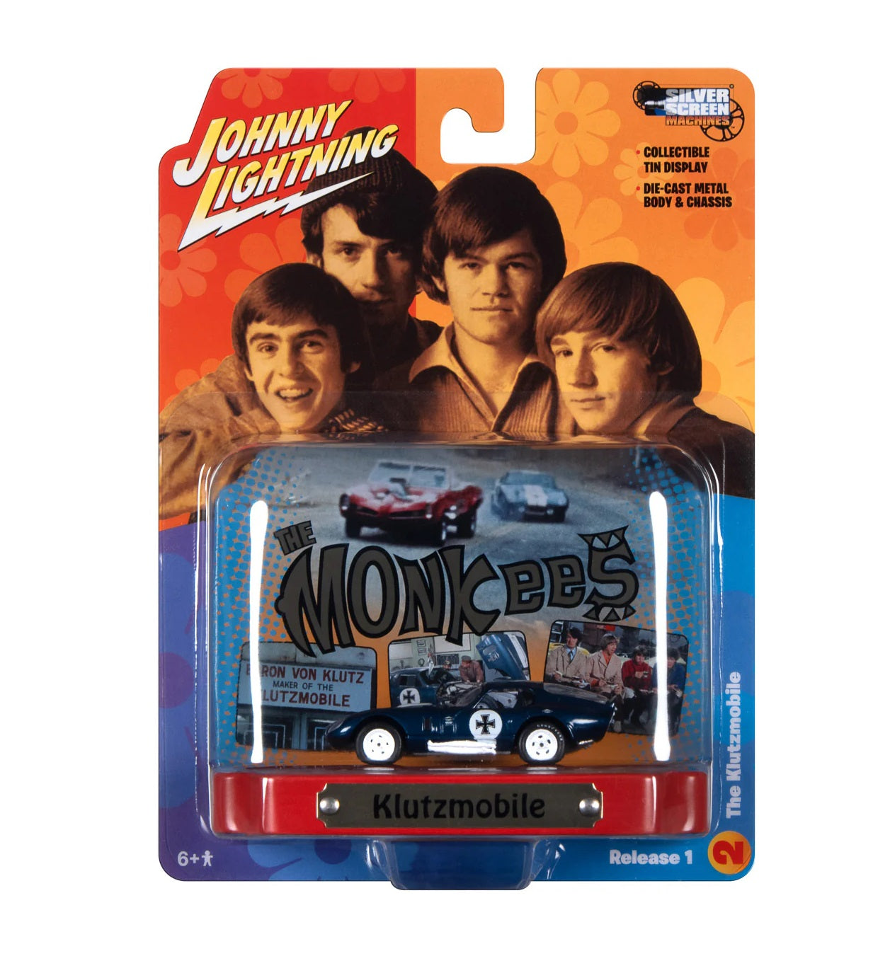 Johnny Lightning - The Monkees Shelby Daytona Cobra The Klutzmobile avec présentoir en étain - Échelle 1/64 JLDR018