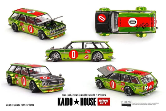 Mini GT Kaido House - Datsun KAIDO 510 Wagon OG FLO Jaune 1969 - Échelle 1/64 KHMG164