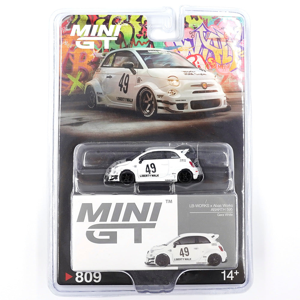 Mini GT - LB-WORKS x Abas Works ABARTH 595 Gara White - Scale 1/64 MGT00809-BL