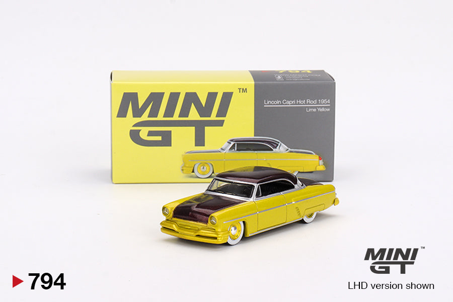 Mini GT - Lincoln Capri Hot Rod 1954 Jaune citron à gauche - Échelle 1/64 MGT00794