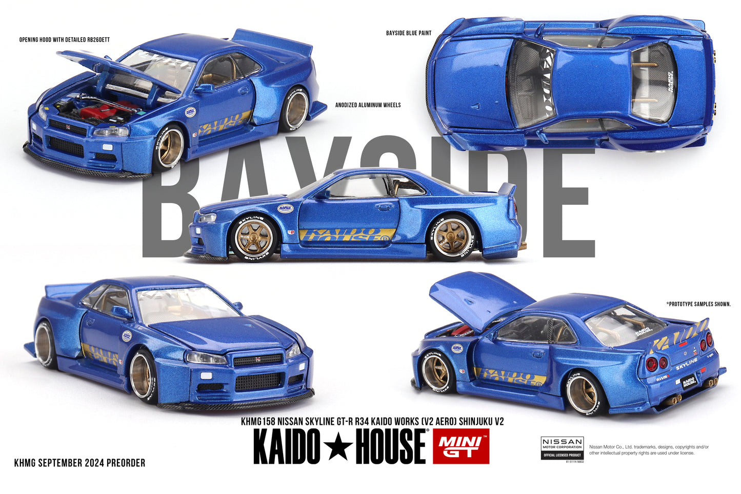 Mini GT - Nissan Skyline GT-R (R34) Kaido Works (V2 Aero) SHINJUKU V2 - KAIDO HOUSE - Scale 1/64 KHMG158